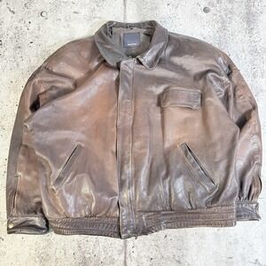 Vintage Mark Shale Jacket Mens XL Brown Leather Bomber Korea Damaged Lining
